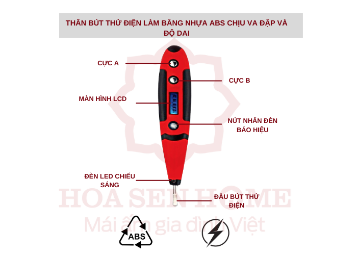 Bút thử điện ETP01 RB (hiển thị LCD, đỏ đen)