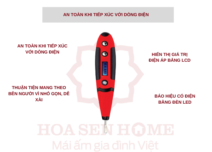 Bút thử điện ETP01 RB (hiển thị LCD, đỏ đen)