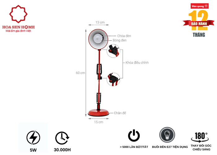 Đèn bàn bảo vệ thị lực DKL14 R B (màu đỏ, bóng led daylight)