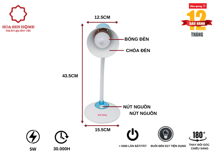 Đèn bàn bảo vệ thị lực DKL15 WBE B (màu trắng- xanh da trời, bóng led daylight)