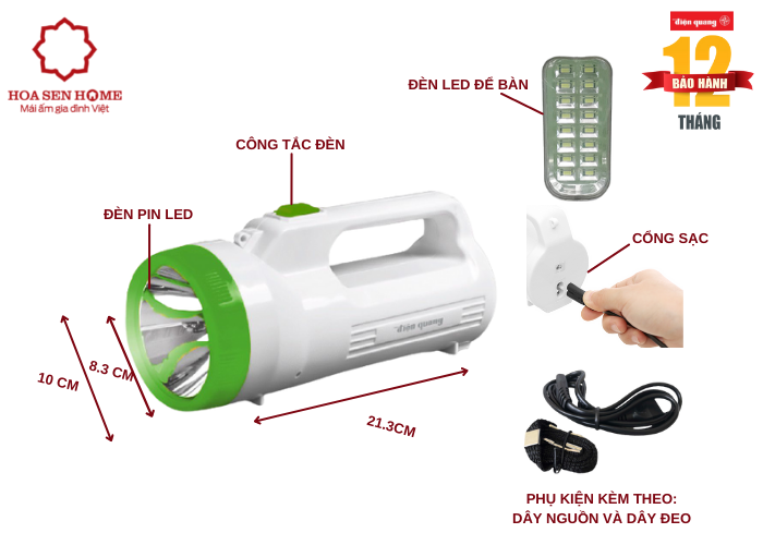 Đèn Pin LED PFL06 R WG (Pin sạc, Trắng-Xanh lá)