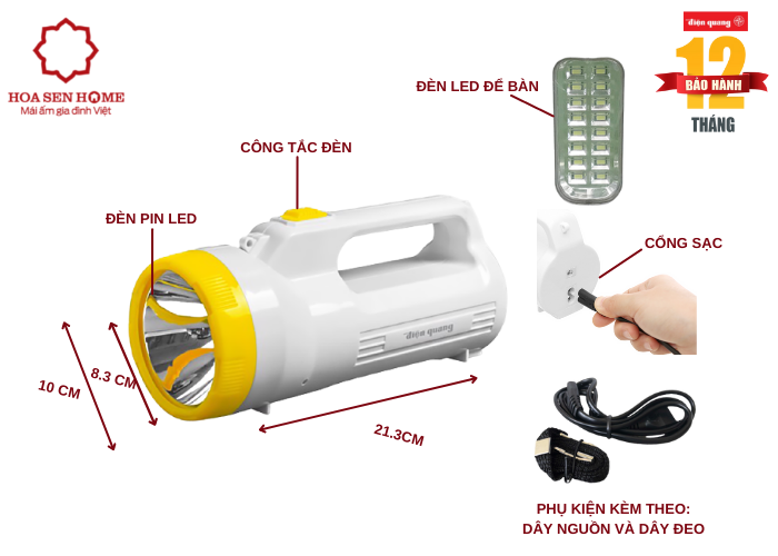 Đèn Pin LED PFL06 R WY (Pin sạc, Trắng-Vàng)
