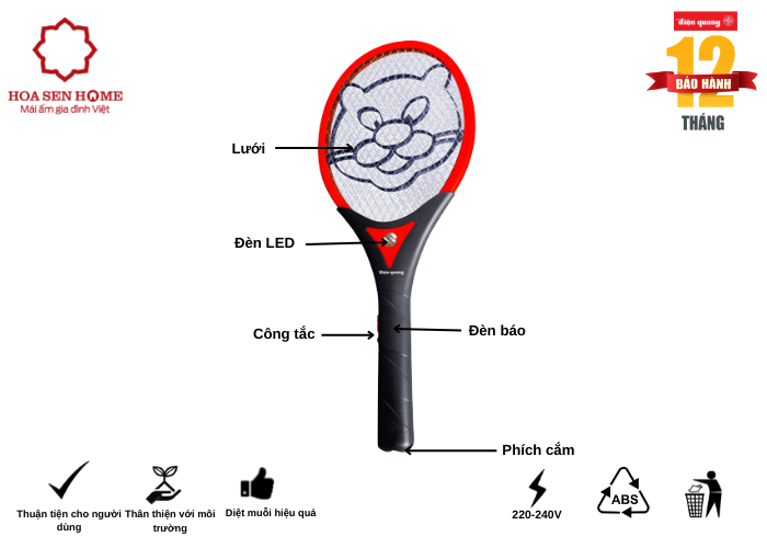 Vợt muỗi EMR01 BLR (Đen - Đỏ)