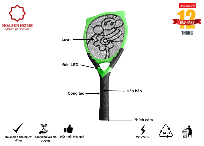 Vợt muỗi EMR03 BLG (Đen - Xanh lá)