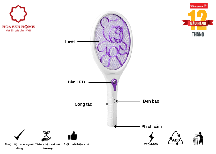 Vợt muỗi EMR04 WP (Trắng - Tím)