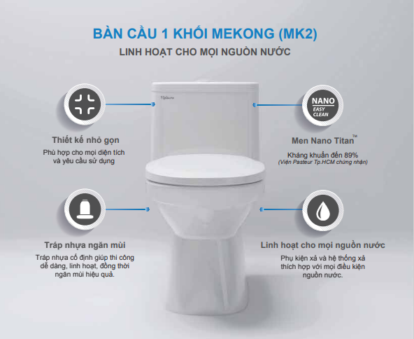 Bàn cầu một khối 2 nút nhấn nắp êm màu trắng MK2 (kèm xịt VG826) VIG