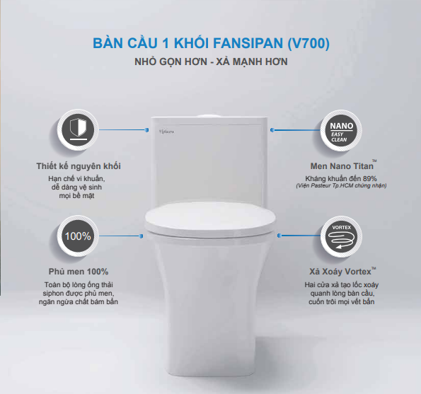 Bàn cầu một khối nắp rơi êm VIGLACERA V72 (kèm xịt VG826)