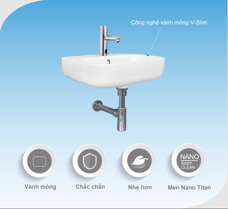 Bộ lavabo treo tường chân ngắn V23 Viglacera