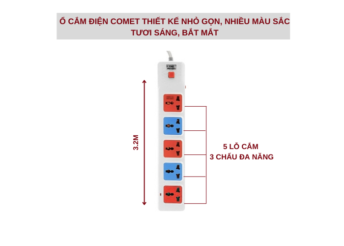 Ổ cắm nối dài an toàn COMET CES1050 dây 3m